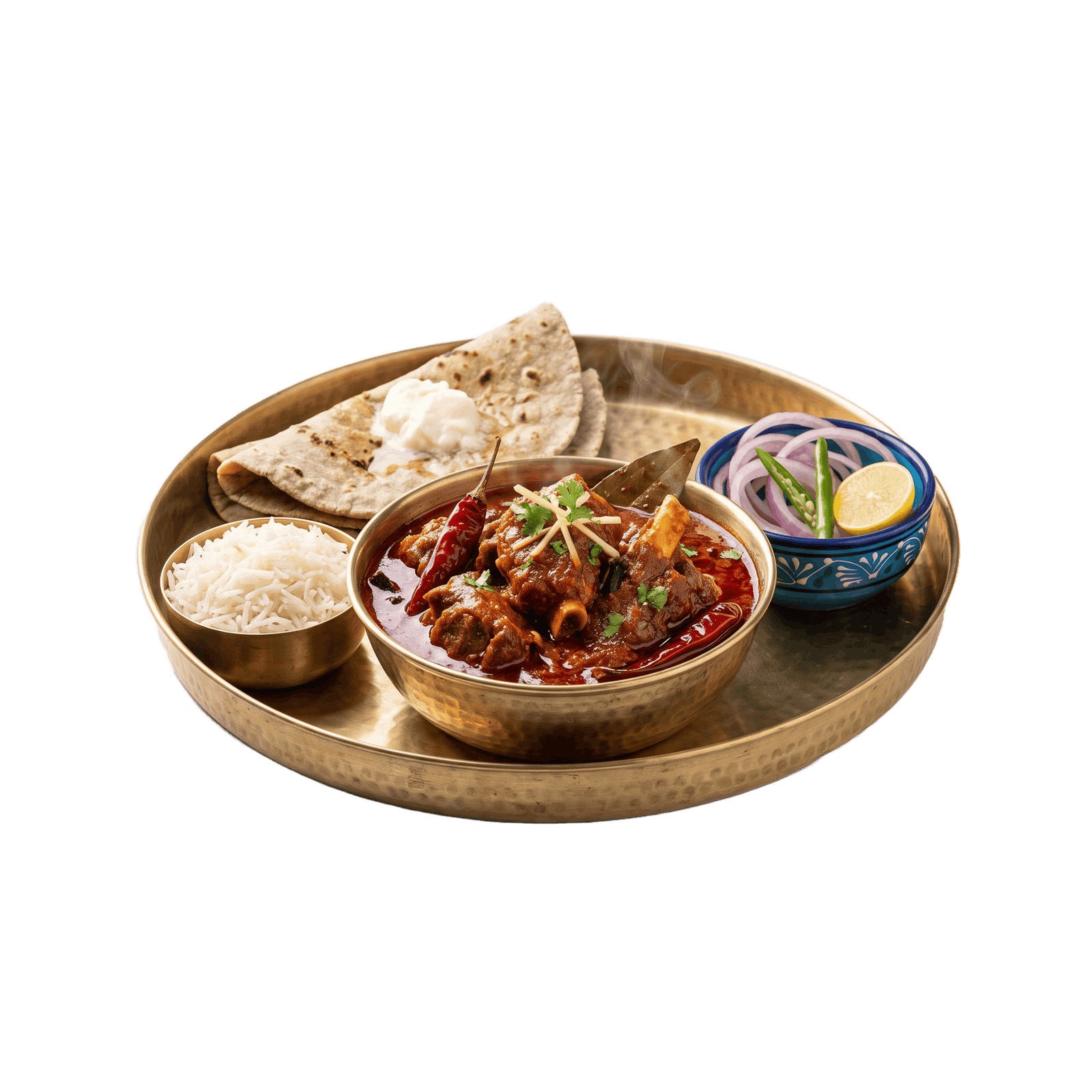 Laal Maas served in a brass bowl